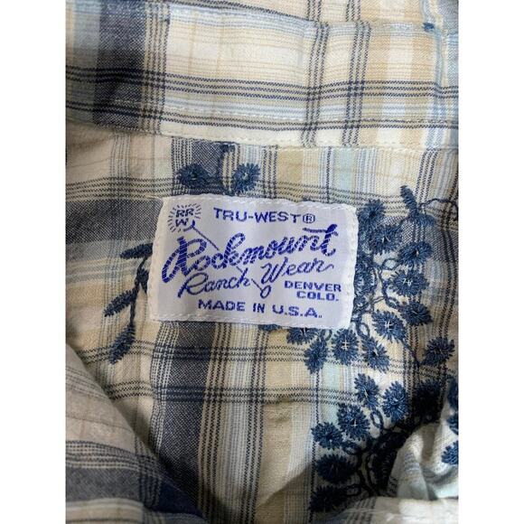 Rockmount Ranch Wear Top Womens Large Western Shirt Pearl Snap Embroidered Blue - Picture 2 of 8